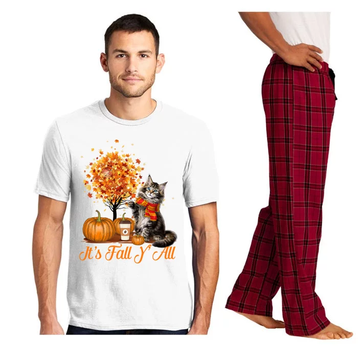 ItS Fall YAll Maine Coon Cat Halloween Hanksgiving Gift Pajama Set