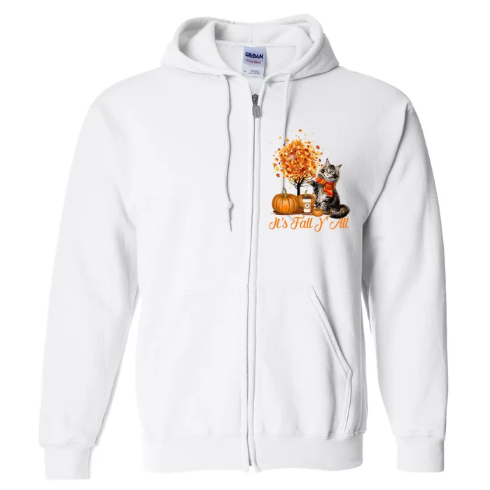 ItS Fall YAll Maine Coon Cat Halloween Hanksgiving Gift Full Zip Hoodie