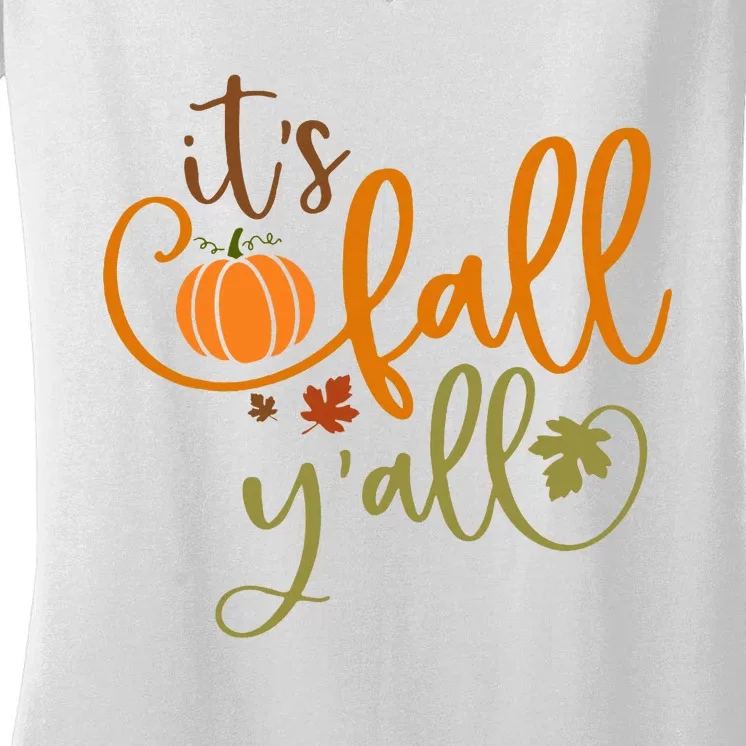 It's Fall Y'all Pumpkin Spice Retro Autumn Thanksgiving Women's V-Neck T-Shirt