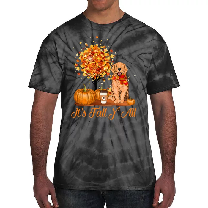 It's Fall Y'All Golden Retrievers Dog Halloween Thanksgiving Tie-Dye T-Shirt