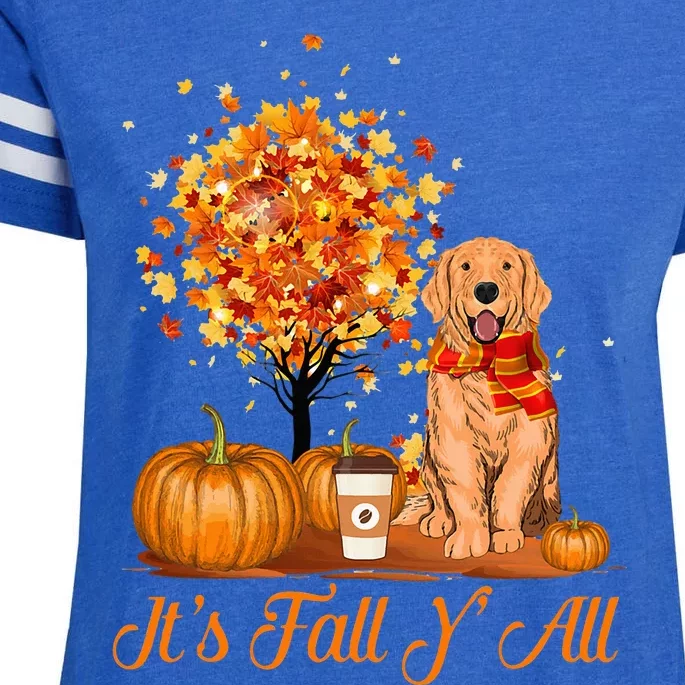 It's Fall Y'All Golden Retrievers Dog Halloween Thanksgiving Enza Ladies Jersey Football T-Shirt