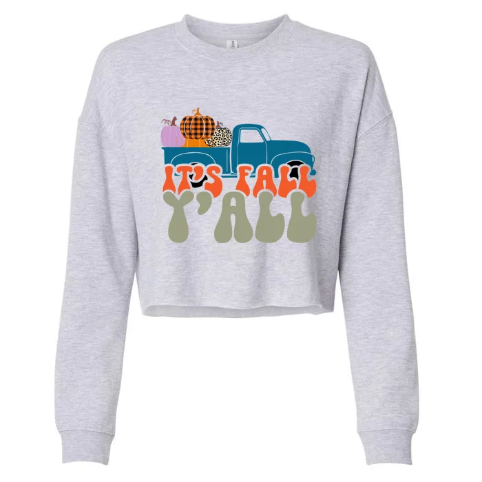 Its Fall Yall Pumpkin Truck Leopard Autumn Thanksgiving Meaningful Gift Cropped Pullover Crew