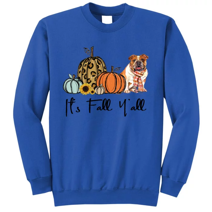 ItS Fall YAll Yellow Bulldog Dog Leopard Pumpkin Falling Gift Tall Sweatshirt