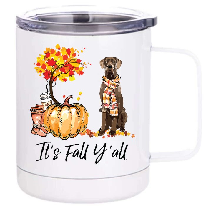 Its Fall Yall Great Dane Dog Lovers Thanksgiving Halloween Front & Back 12oz Stainless Steel Tumbler Cup