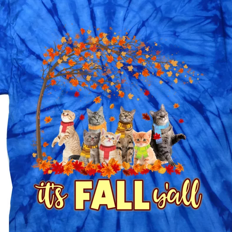 It’S Fall Y’All Cat Funny Cat Autumn Leaves Kitten Lover Great Gift Tie-Dye T-Shirt