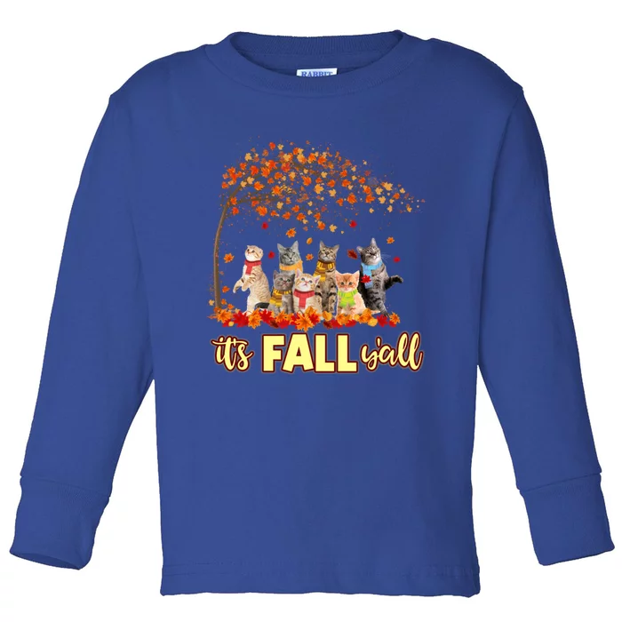 It’S Fall Y’All Cat Funny Cat Autumn Leaves Kitten Lover Great Gift Toddler Long Sleeve Shirt