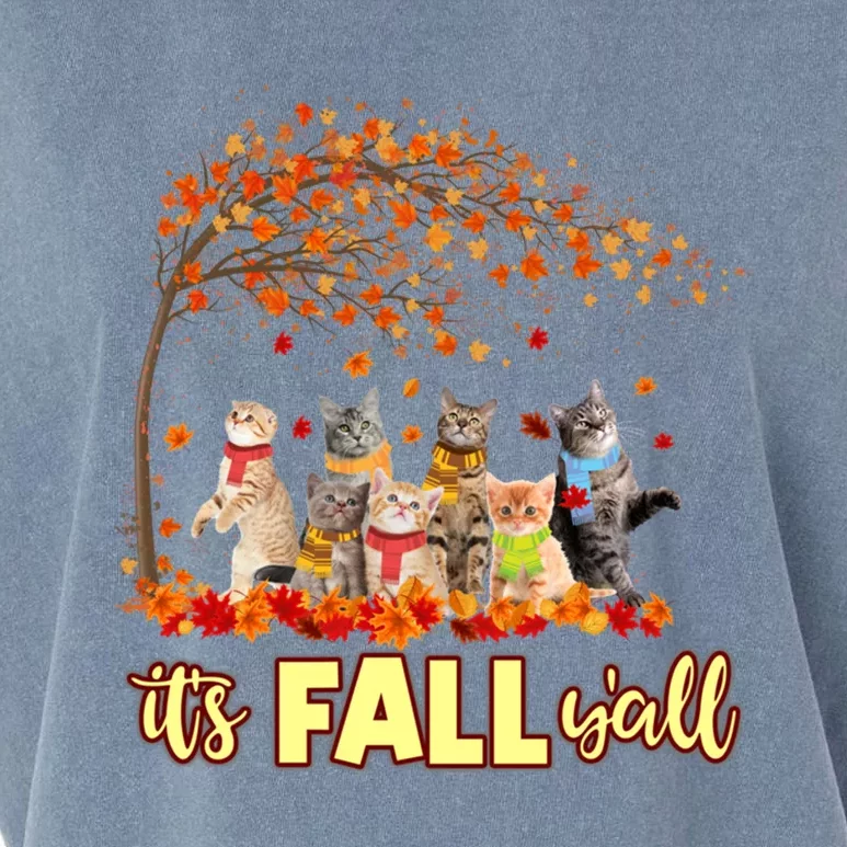 It’S Fall Y’All Cat Funny Cat Autumn Leaves Kitten Lover Great Gift Garment-Dyed Women's Muscle Tee