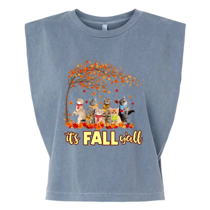 It’S Fall Y’All Cat Funny Cat Autumn Leaves Kitten Lover Great Gift Garment-Dyed Women's Muscle Tee