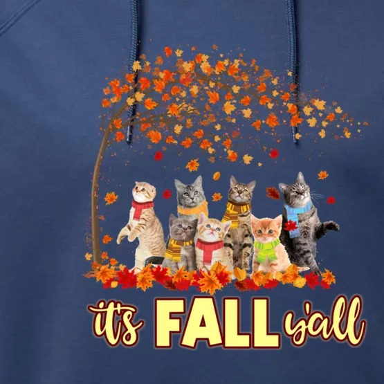 It’S Fall Y’All Cat Funny Cat Autumn Leaves Kitten Lover Great Gift Performance Fleece Hoodie