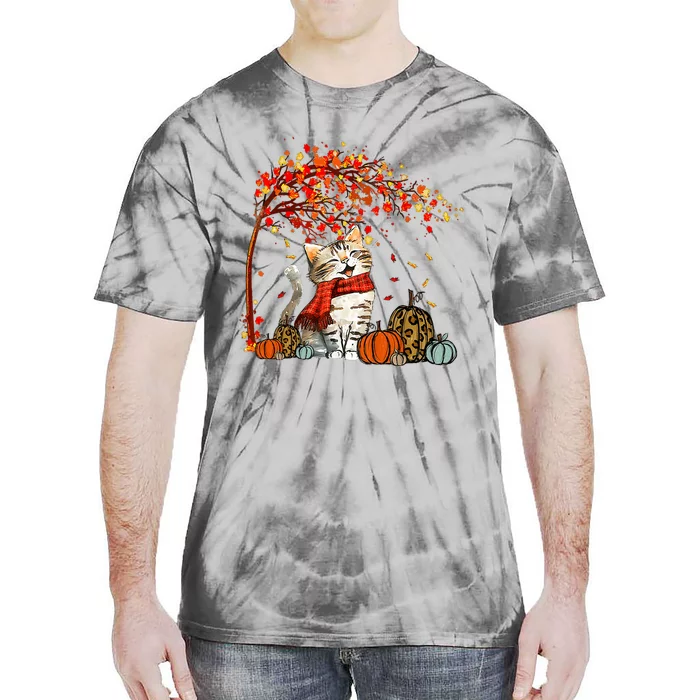 ItS Fall YAll Cat Leaf Fall Tree Hello Autumn Thanksgiving Tie-Dye T-Shirt