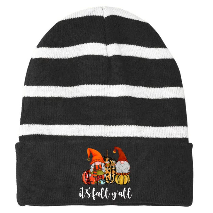 It's Fall Y'all Autumn Leaves Gnomes Fall Funny Striped Beanie with Solid Band