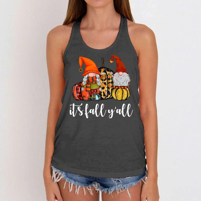 It's Fall Y'all Autumn Leaves Gnomes Fall Funny Women's Knotted Racerback Tank