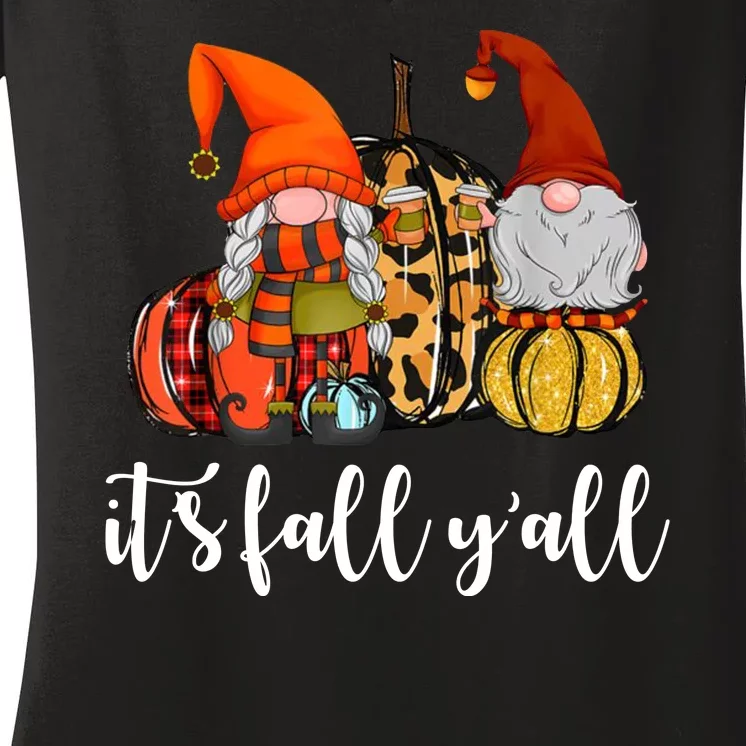 It's Fall Y'all Autumn Leaves Gnomes Fall Funny Women's V-Neck T-Shirt