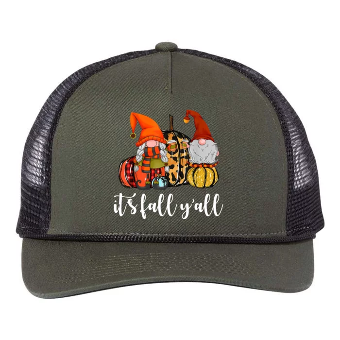 It's Fall Y'all Autumn Leaves Gnomes Fall Funny Retro Rope Trucker Hat Cap