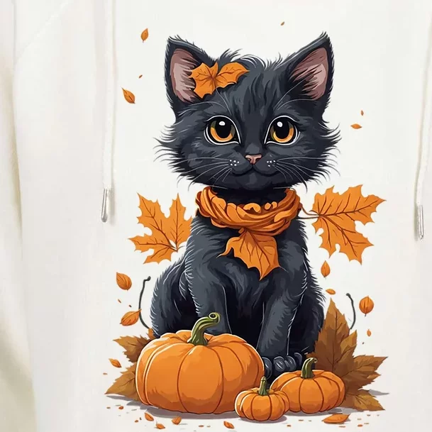 ItS Fall Yall Cat With Fall Leaves And Pumpkins Gift Womens Funnel Neck Pullover Hood