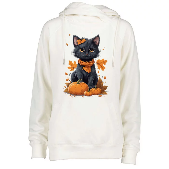 ItS Fall Yall Cat With Fall Leaves And Pumpkins Gift Womens Funnel Neck Pullover Hood