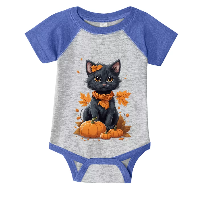 ItS Fall Yall Cat With Fall Leaves And Pumpkins Gift Infant Baby Jersey Bodysuit