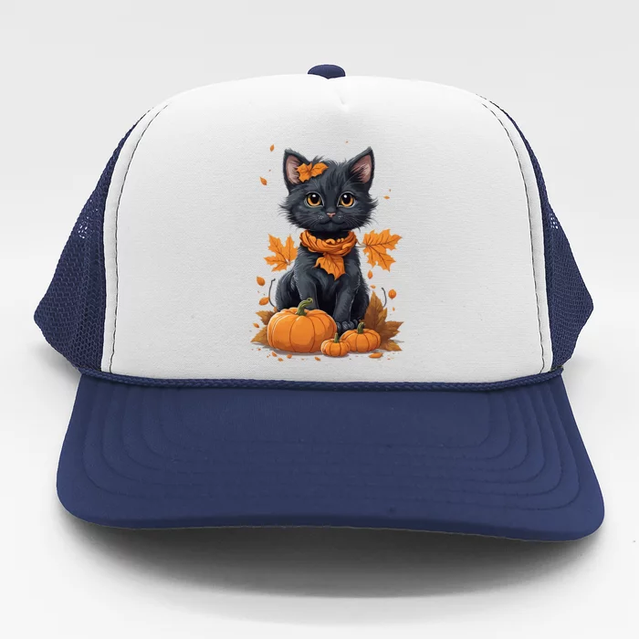 ItS Fall Yall Cat With Fall Leaves And Pumpkins Gift Trucker Hat