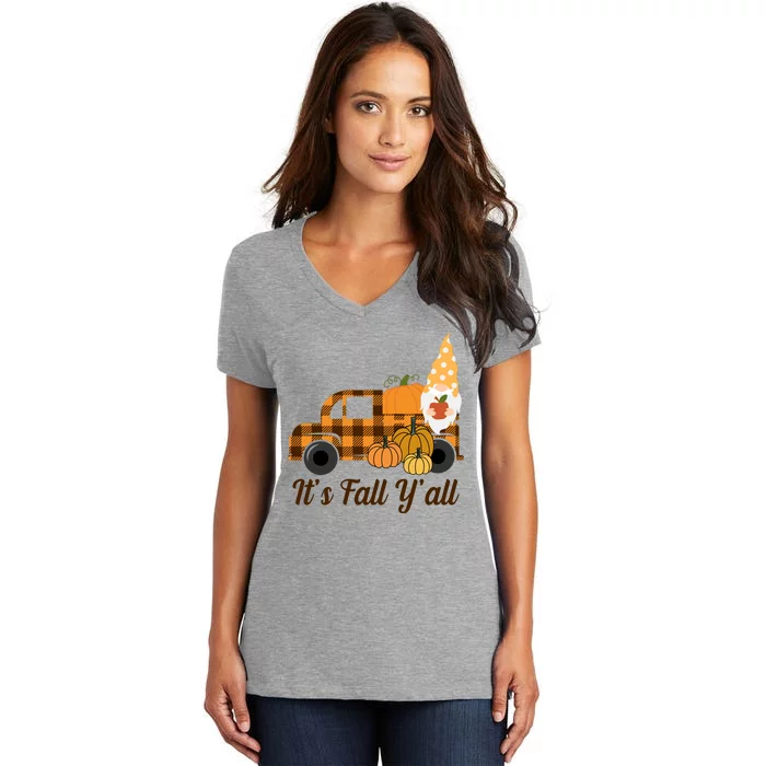 It's Fall Y'all Pumpkin Gnome Women's V-Neck T-Shirt