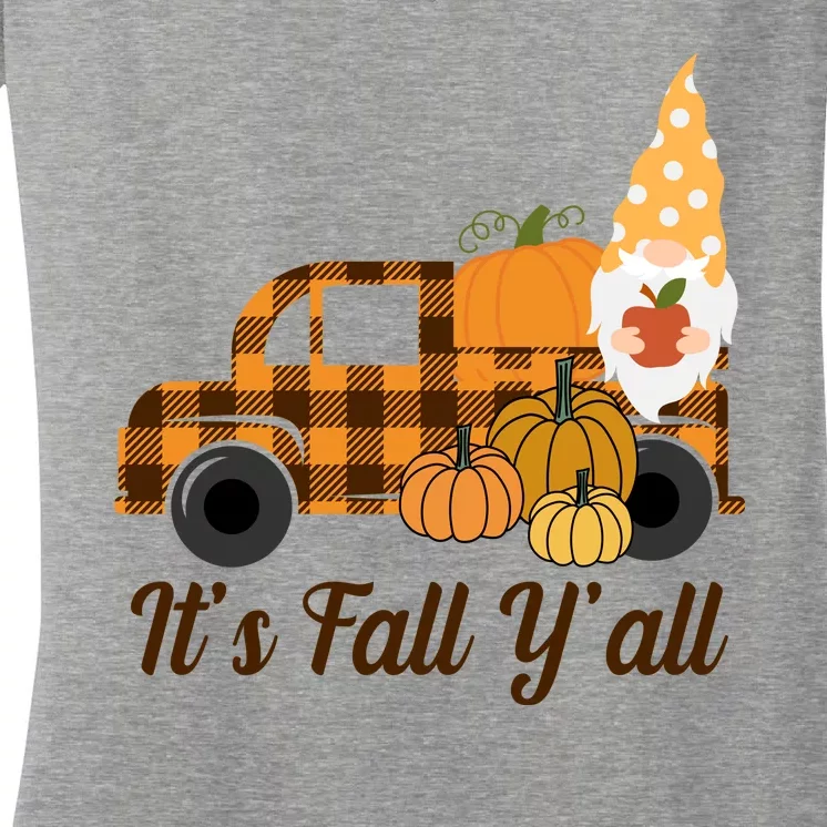 It's Fall Y'all Pumpkin Gnome Women's V-Neck T-Shirt