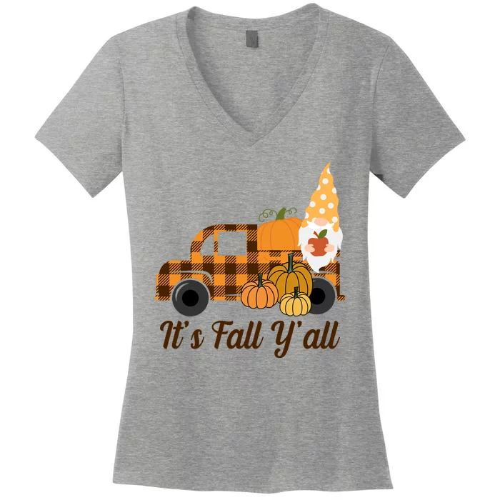 It's Fall Y'all Pumpkin Gnome Women's V-Neck T-Shirt