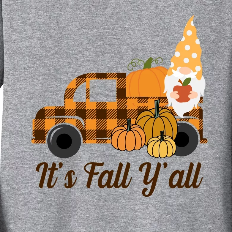 It's Fall Y'all Pumpkin Gnome Kids Long Sleeve Shirt