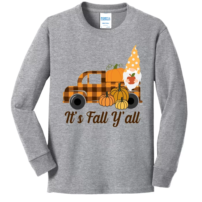 It's Fall Y'all Pumpkin Gnome Kids Long Sleeve Shirt