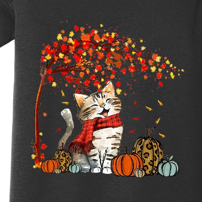 ItS Fall YAll Cat Leaf Fall Tree Hello Autumn Thanksgiving Baby Bodysuit