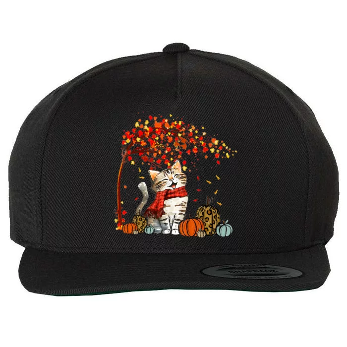 ItS Fall YAll Cat Leaf Fall Tree Hello Autumn Thanksgiving Wool Snapback Cap