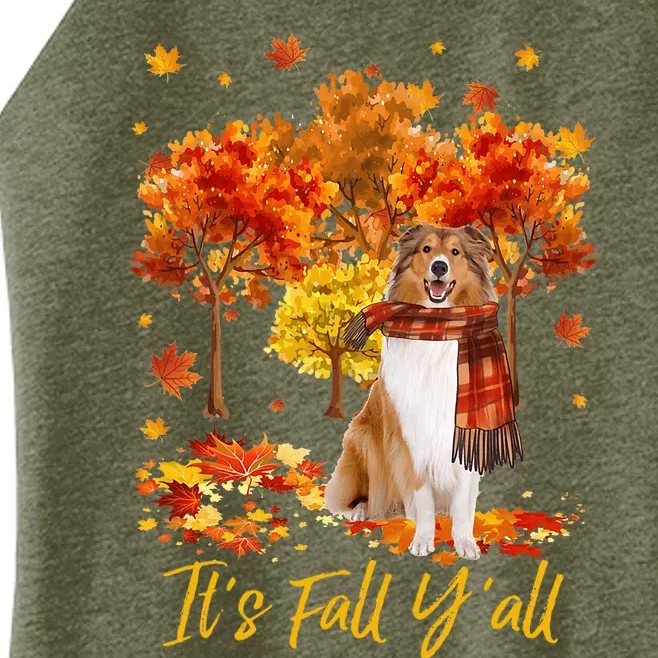 It's Fall Y'all Rough Collie Dog Tree Pumpkin Fall Autumn Women’s Perfect Tri Rocker Tank