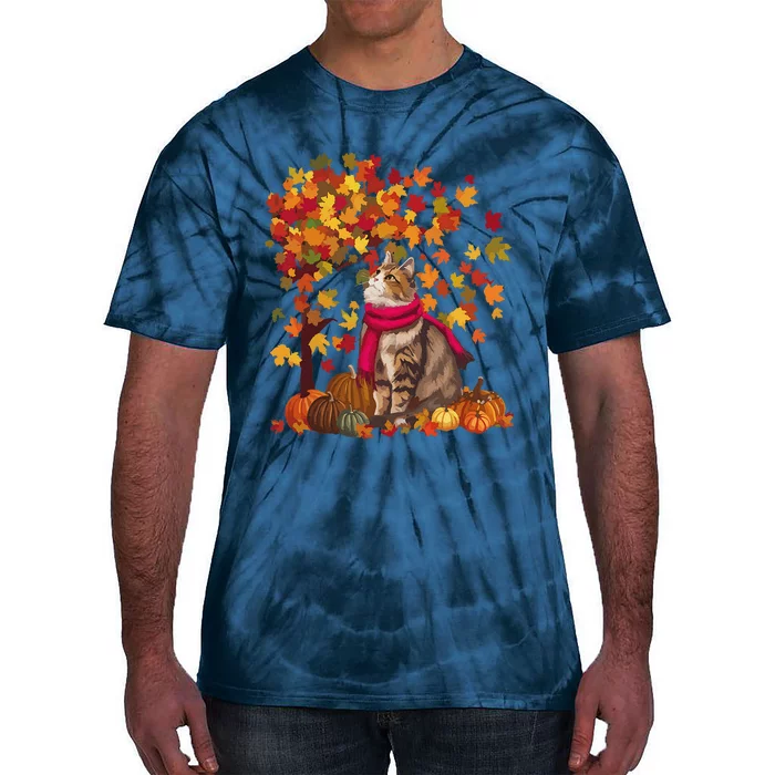 ItS Fall YAll Cat Leaf Fall Tree Hello Autumn Thanksgiving Tie-Dye T-Shirt