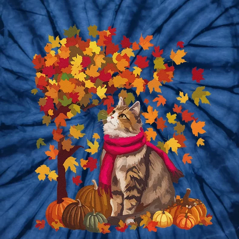 ItS Fall YAll Cat Leaf Fall Tree Hello Autumn Thanksgiving Tie-Dye T-Shirt