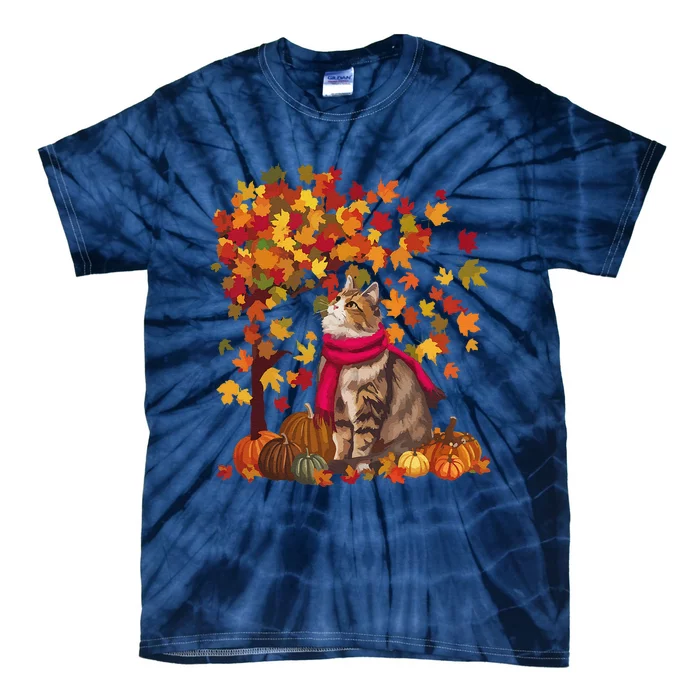 ItS Fall YAll Cat Leaf Fall Tree Hello Autumn Thanksgiving Tie-Dye T-Shirt