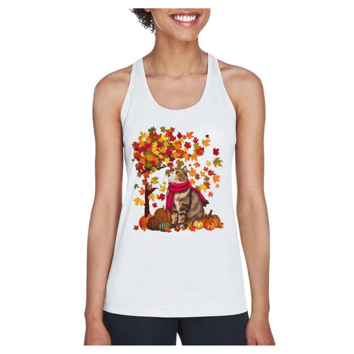 ItS Fall YAll Cat Leaf Fall Tree Hello Autumn Thanksgiving Women's Racerback Tank