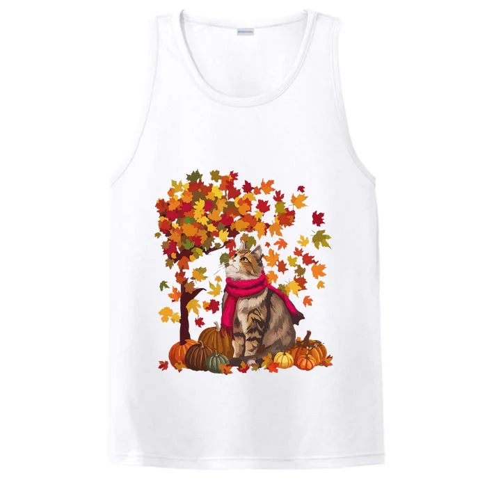 ItS Fall YAll Cat Leaf Fall Tree Hello Autumn Thanksgiving Performance Tank