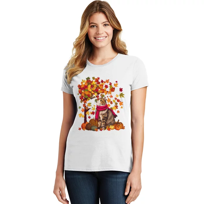 ItS Fall YAll Cat Leaf Fall Tree Hello Autumn Thanksgiving Women's T-Shirt