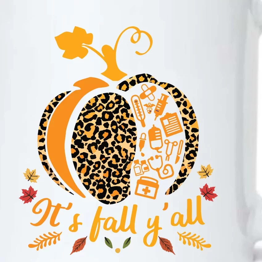 Its Fall Yall Fall Nurse Scrub Tops Leopard Pumpkin Nurse Black Color Changing Mug