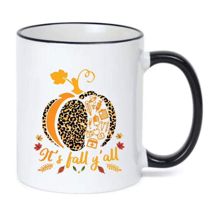 Its Fall Yall Fall Nurse Scrub Tops Leopard Pumpkin Nurse Black Color Changing Mug