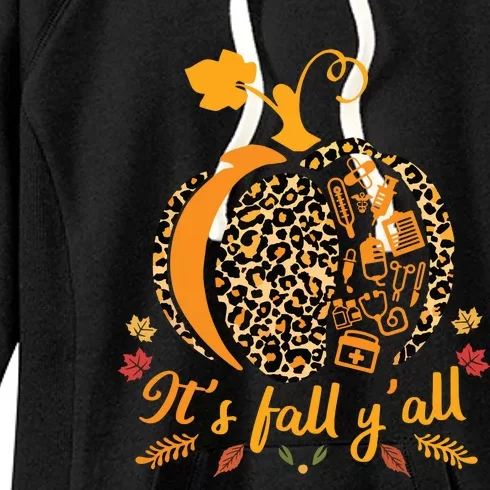 Its Fall Yall Fall Nurse Scrub Tops Leopard Pumpkin Nurse Women's Fleece Hoodie