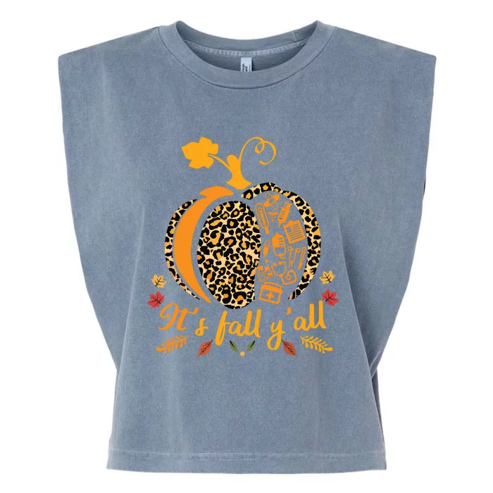 Its Fall Yall Fall Nurse Scrub Tops Leopard Pumpkin Nurse Garment-Dyed Women's Muscle Tee