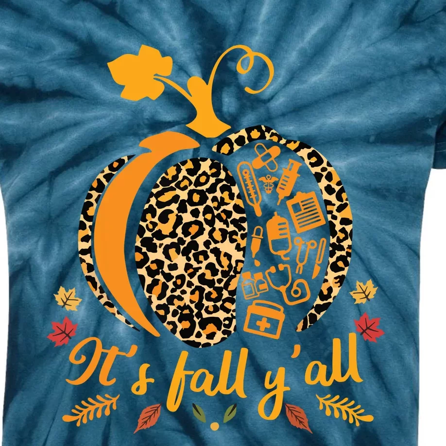 Its Fall Yall Fall Nurse Scrub Tops Leopard Pumpkin Nurse Kids Tie-Dye T-Shirt