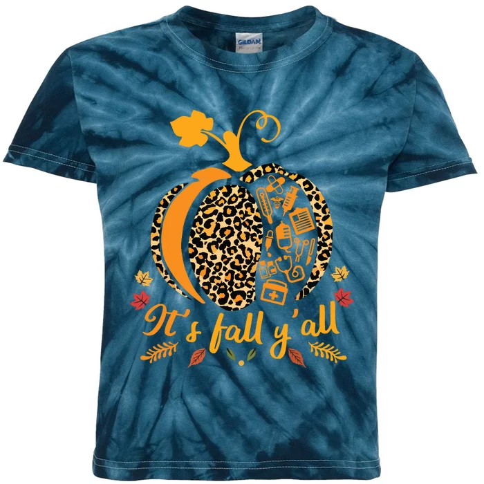 Its Fall Yall Fall Nurse Scrub Tops Leopard Pumpkin Nurse Kids Tie-Dye T-Shirt