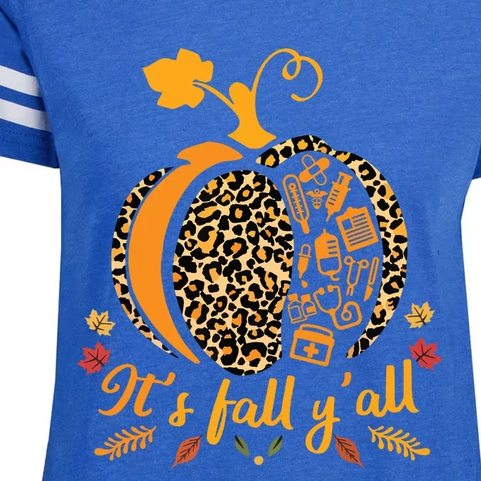 Its Fall Yall Fall Nurse Scrub Tops Leopard Pumpkin Nurse Enza Ladies Jersey Football T-Shirt