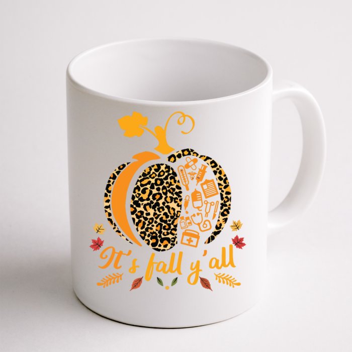 Its Fall Yall Fall Nurse Scrub Tops Leopard Pumpkin Nurse Front & Back Coffee Mug