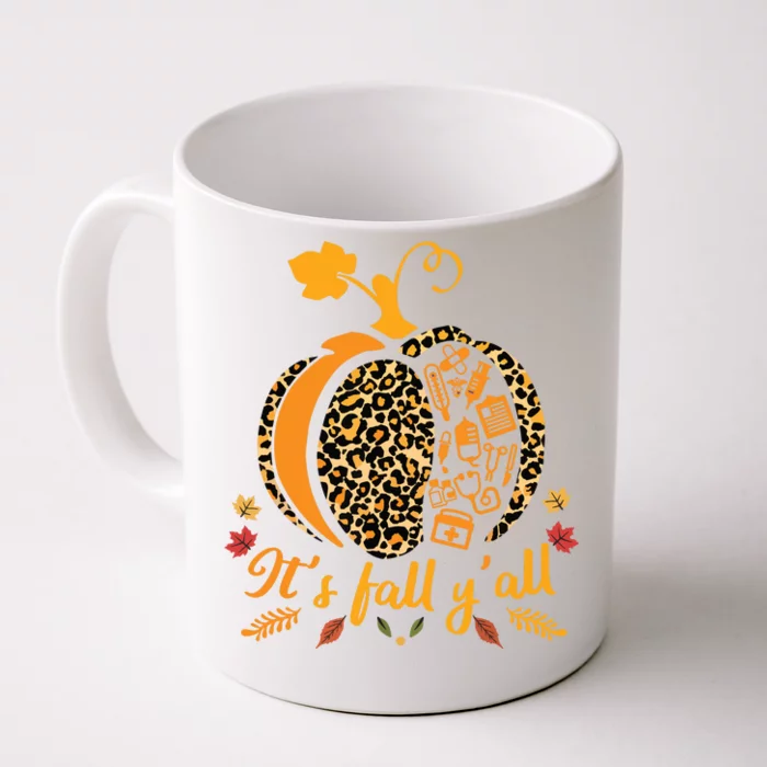 Its Fall Yall Fall Nurse Scrub Tops Leopard Pumpkin Nurse Front & Back Coffee Mug