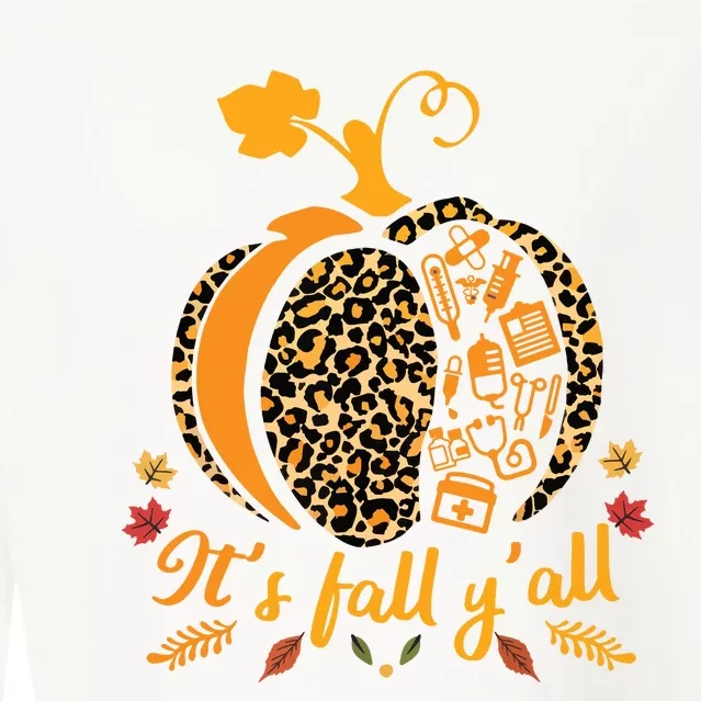 Its Fall Yall Fall Nurse Scrub Tops Leopard Pumpkin Nurse Cropped Pullover Crew