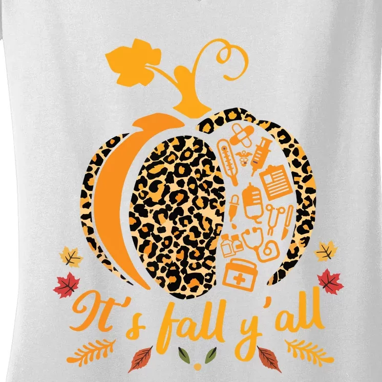 Its Fall Yall Fall Nurse Scrub Tops Leopard Pumpkin Nurse Women's V-Neck T-Shirt