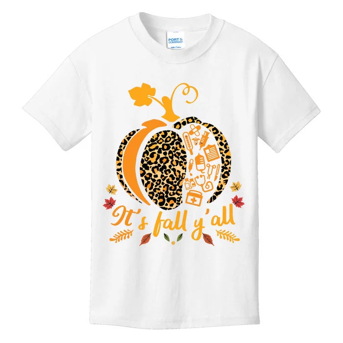 Its Fall Yall Fall Nurse Scrub Tops Leopard Pumpkin Nurse Kids T-Shirt