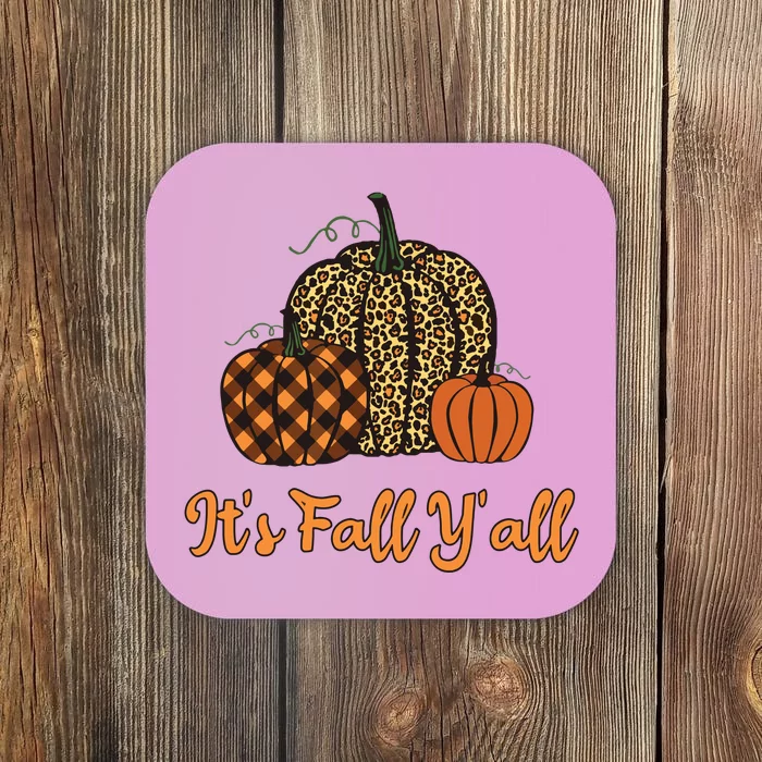 Its Fall Yall Plaid Pumpkin Leopard Halloween Thanksgiving Coaster