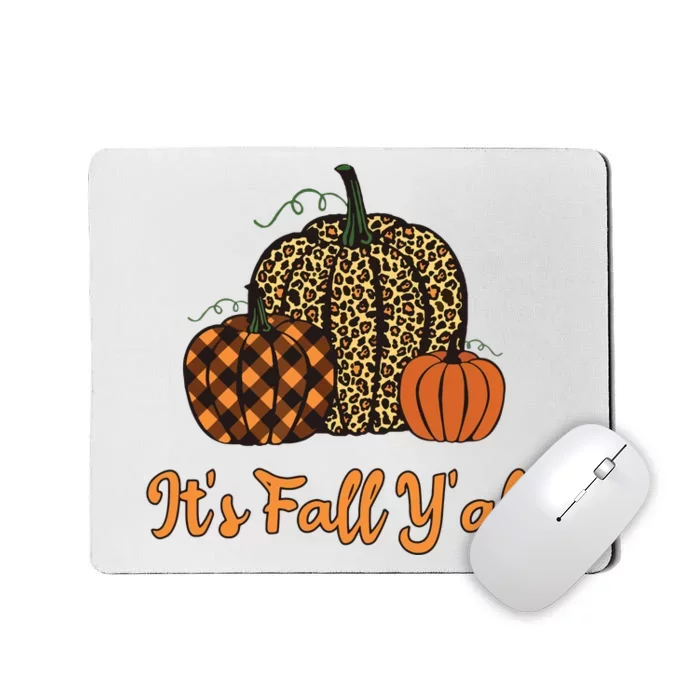 Its Fall Yall Plaid Pumpkin Leopard Halloween Thanksgiving Mousepad